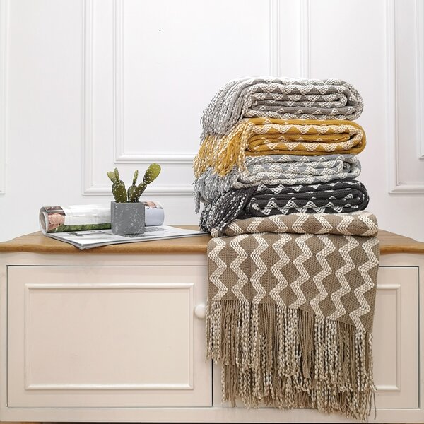 

1pc Fringe Detail Wave Blanket, Multicolor