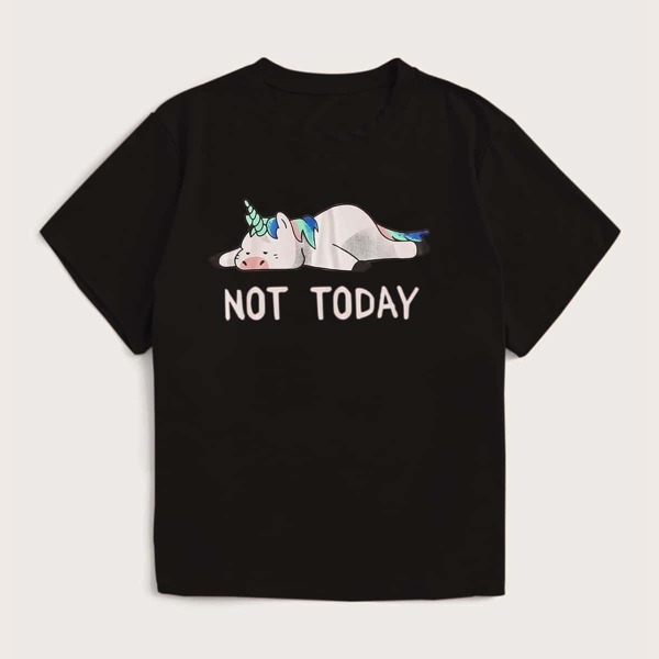 

Plus Cartoon And Letter Graphic Tee, Black
