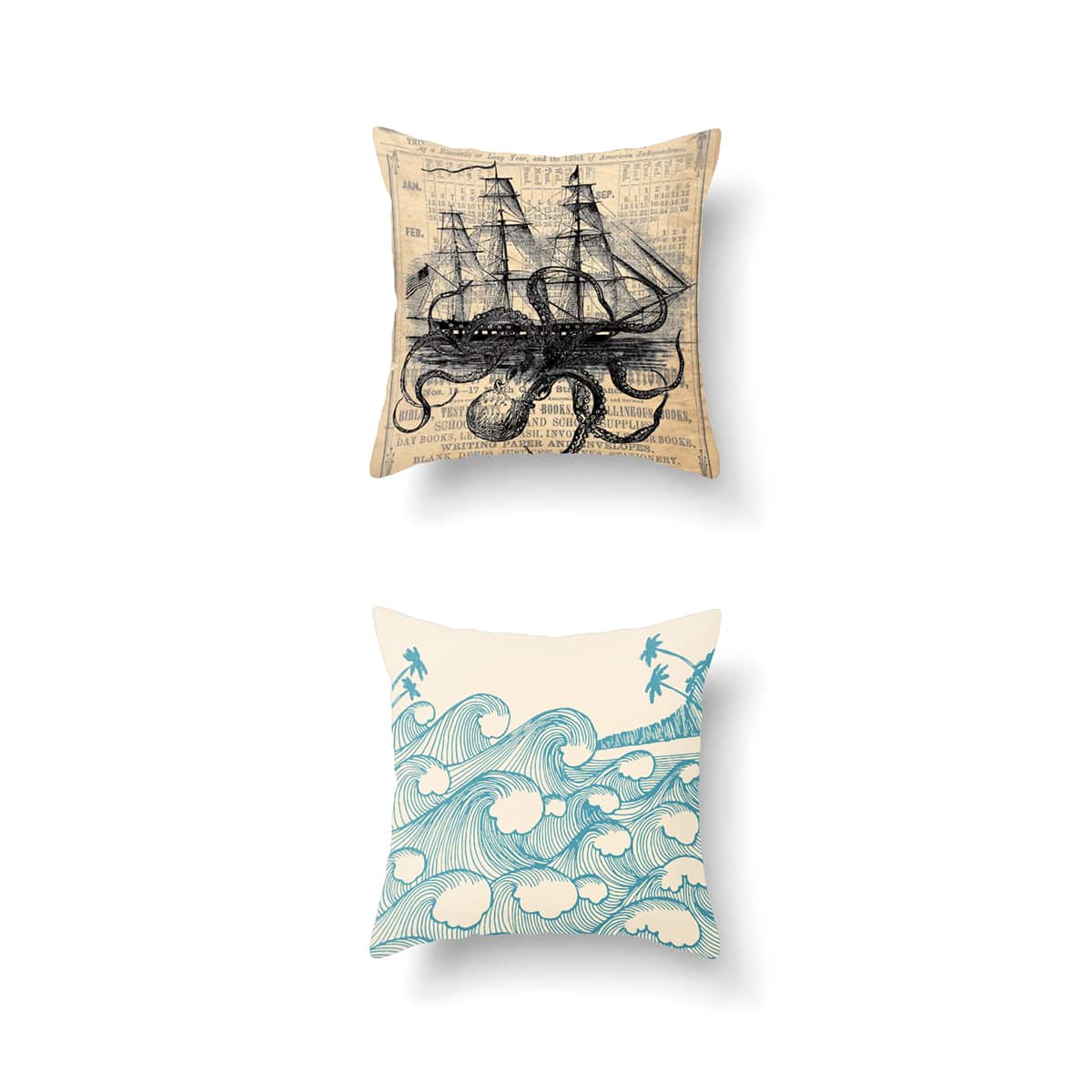 

1pc Wave Sailboat Print Cushion Cover Without Filler, Multicolor