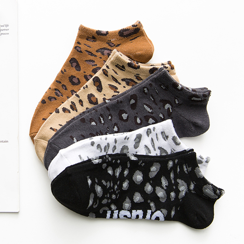 

5pairs Leopard Print Ankle Socks, Multicolor