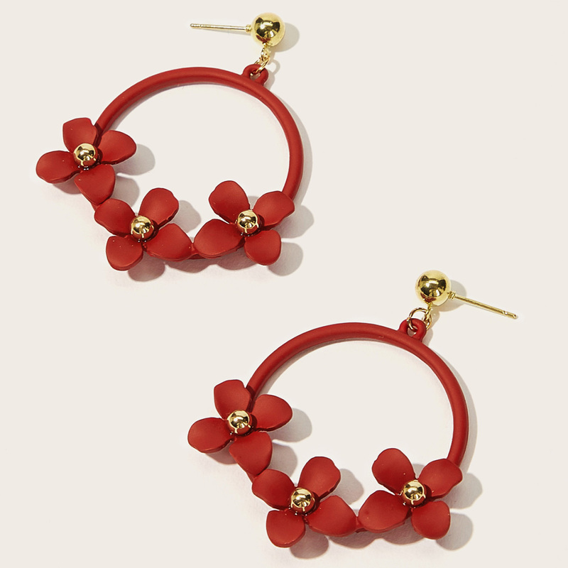 

1pair Floral Decor Round Drop Earrings, Red