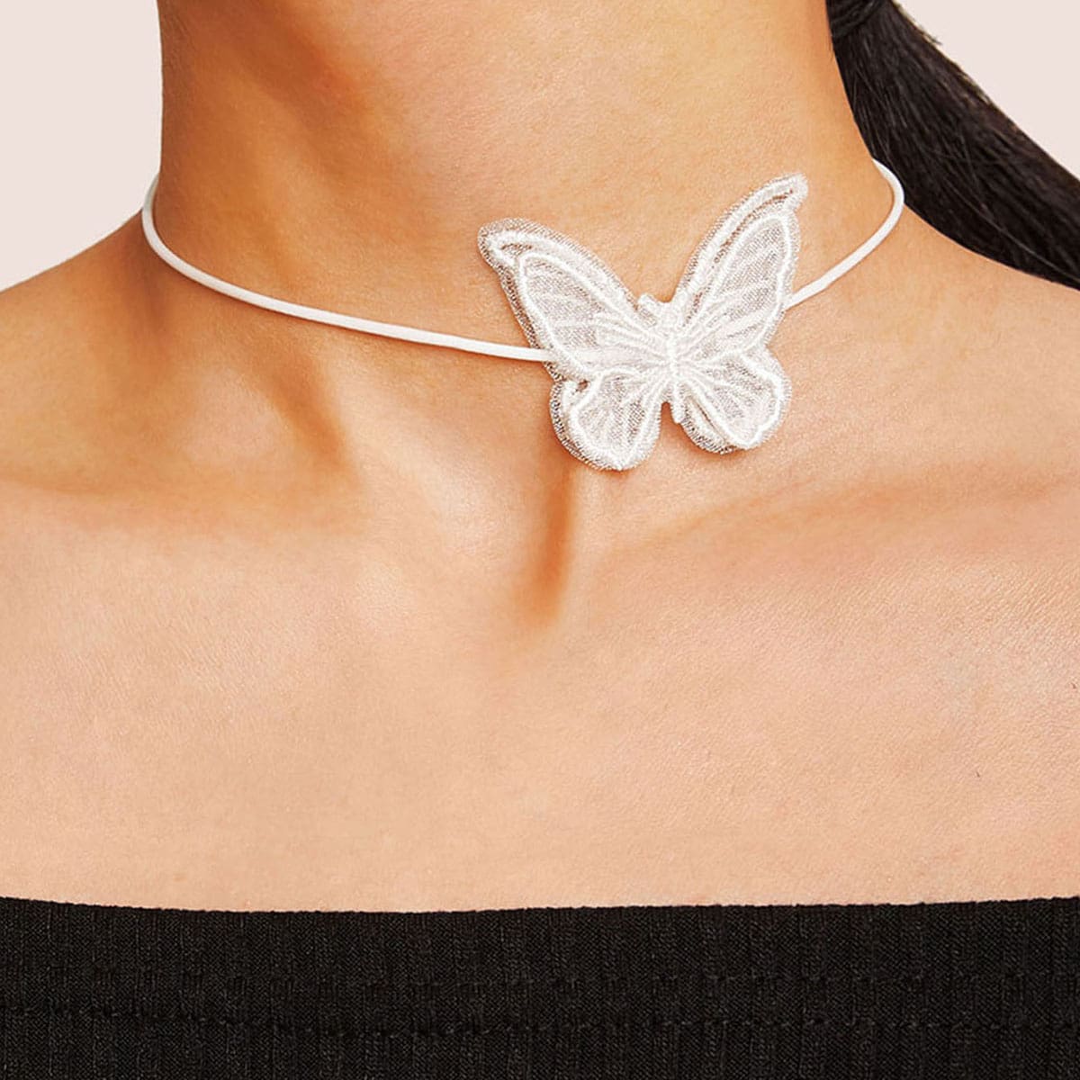 

1pc Lace Butterfly Decor Choker, White