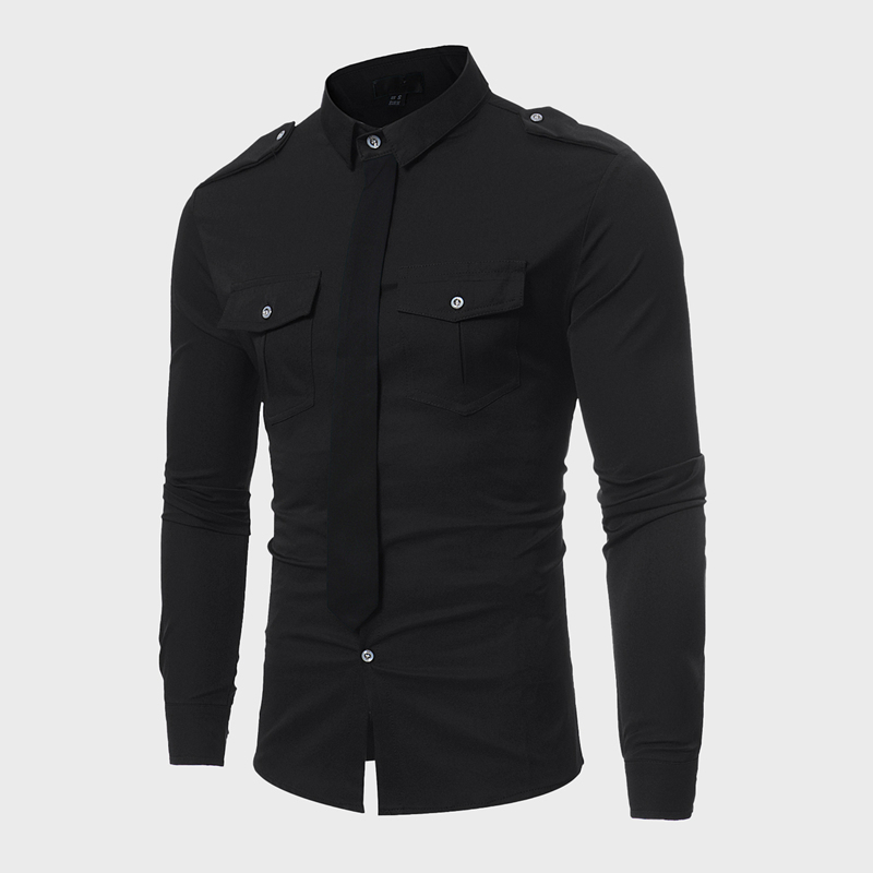 

Men Epaulet Flap Pockets Shirt, Black