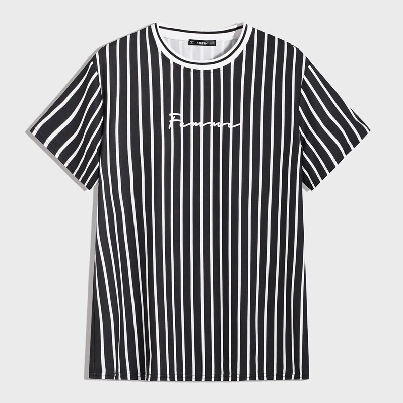 

Guys Letter Graphic Striped Tee, Black and white