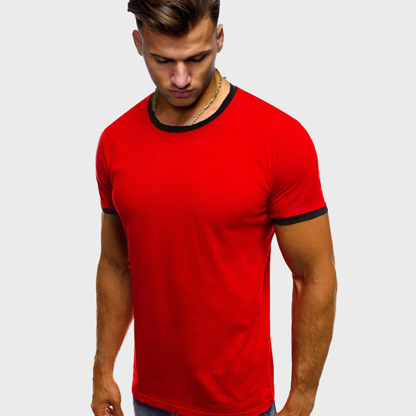 

Men Contrast Binding Short Sleeve Tee, Red