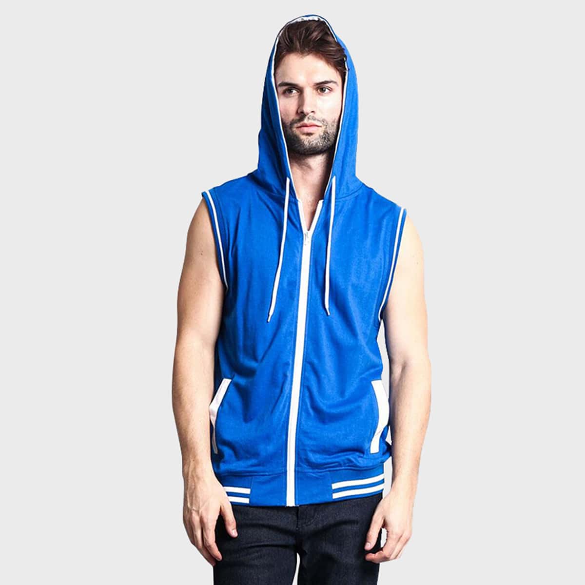 

Guys Striped Zip Up Drawstring Hoodie, Blue