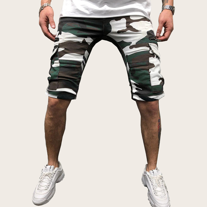 

Guys Camo Zipper Decoration Cargo Shorts, Multicolor