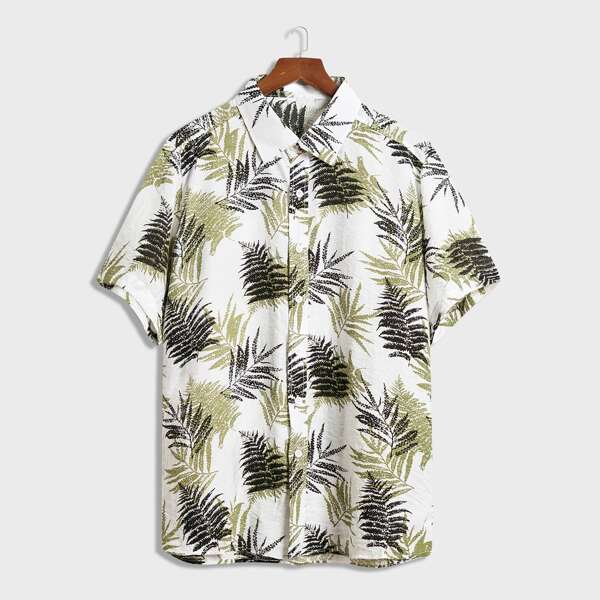 

Мужская рубашка с пуговицами и тропическим принтом, Многоцветный