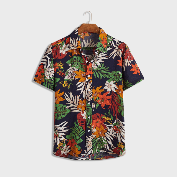 

Men Tropical Print Button Up Aloha Shirt, Multicolor