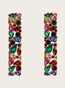 1pair Colourful Gemstone Engraved Geometric Earrings - Multicolor - View 1