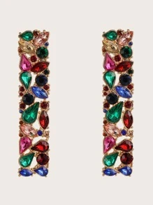 1pair Colourful Gemstone Engraved Geometric Earrings - Multicolor - View 3