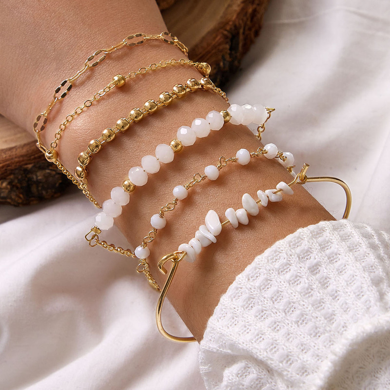 

6pcs Bead Decor Bracelet, Gold