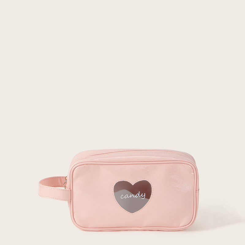 

Clear Heart Pattern Makeup Bag, Pink