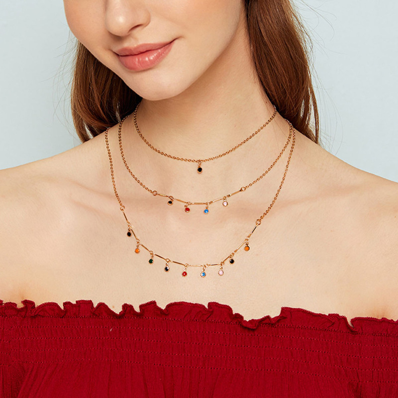 

1pc Dripping Oil Tassel Charm Layered Necklace, Gold