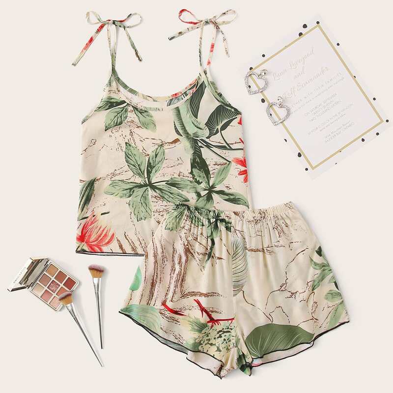 

Tropical Print Cami Top & Shorts PJ Set, Multicolor