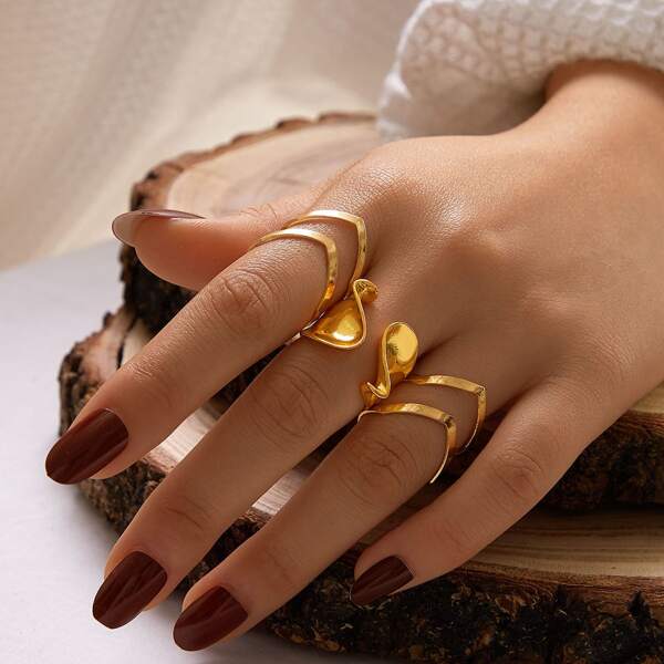 

3pcs Irregular Cuff Ring Set, Gold
