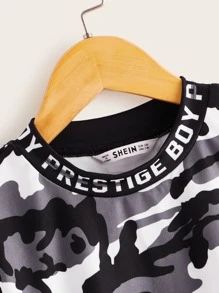 SHEIN Tween Boy Slogan Neckline Camo Tee - Multicolor - View 5