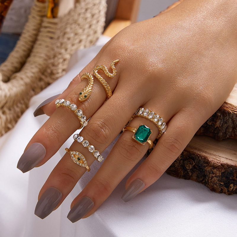 

6pcs Rhinestone Decor Serpentine Decor Ring, Multicolor