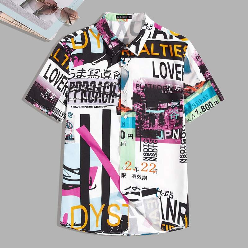 

Guys Graphic Print Shirt, Multicolor
