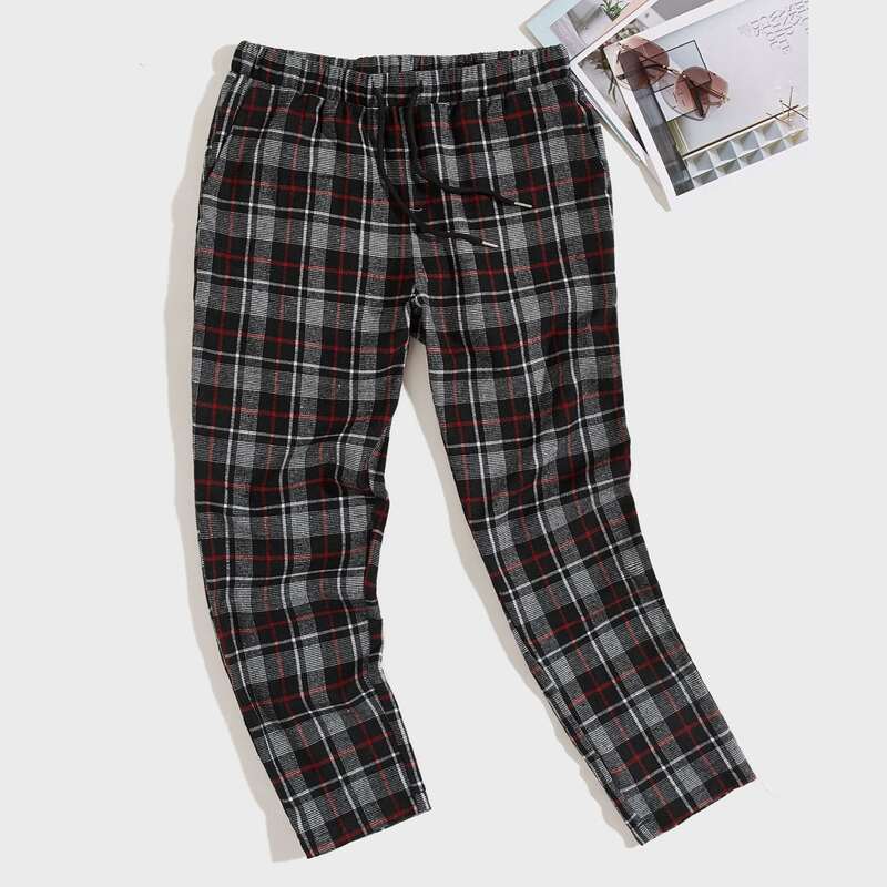 

Guys Drawstring Waist Plaid Pants, Multicolor