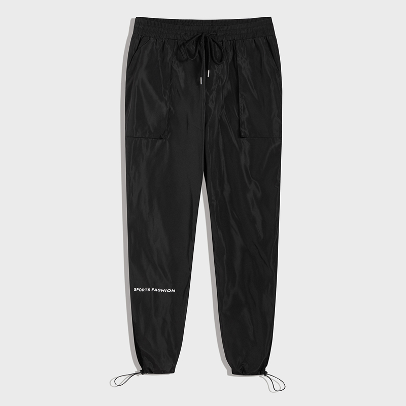 

Guys Drawstring Hem Slogan Graphic Wind Pants, Black