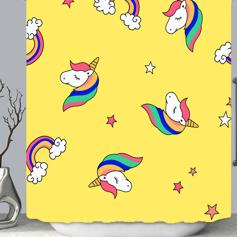 

1pc Unicorn Print Shower Curtain With 12hooks, Multicolor