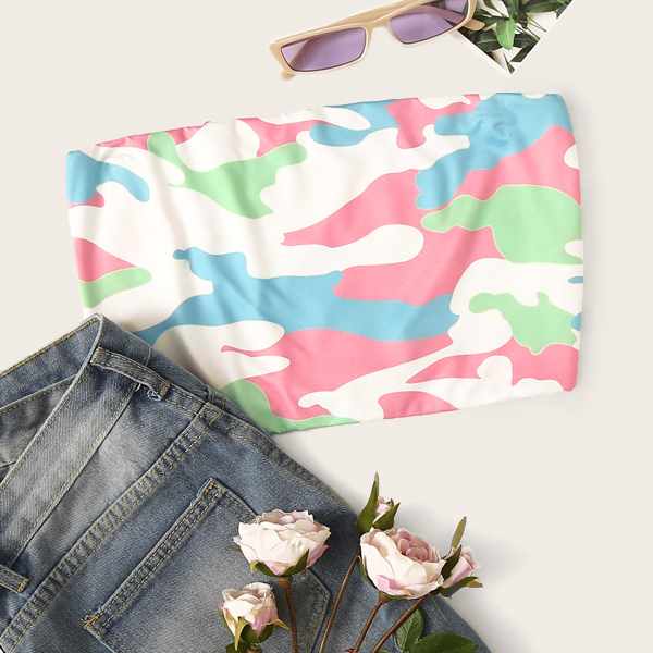 

Camo Print Crop Tube Top, Multicolor