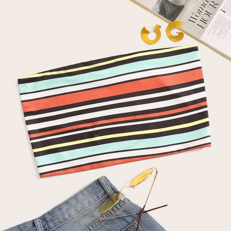 

Multi-stripe Crop Tube Top, Multicolor
