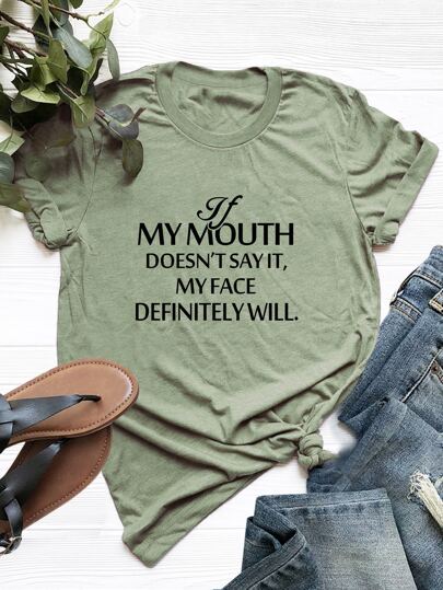 Plus Slogan Graphic Round Neck Tee
