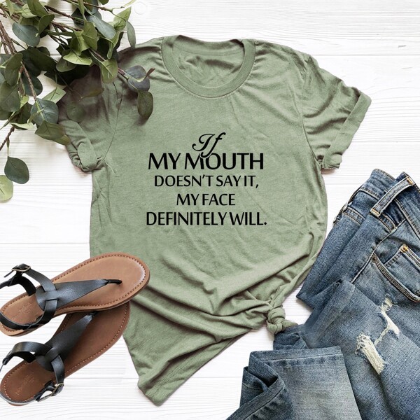 

Plus Slogan Graphic Round Neck Tee, Green