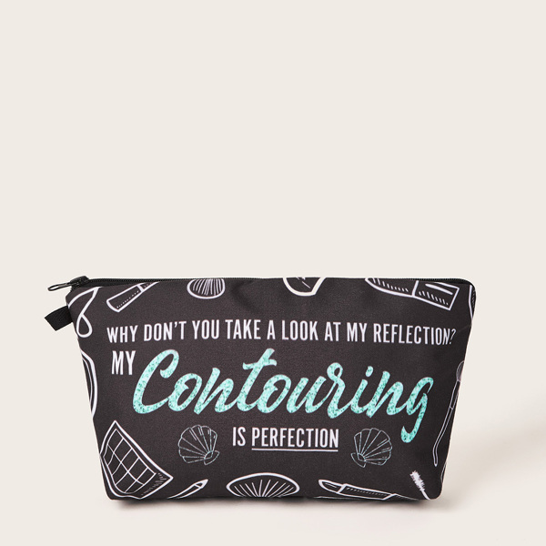 

Geometric & Letter Graphic Makeup Bag, Black