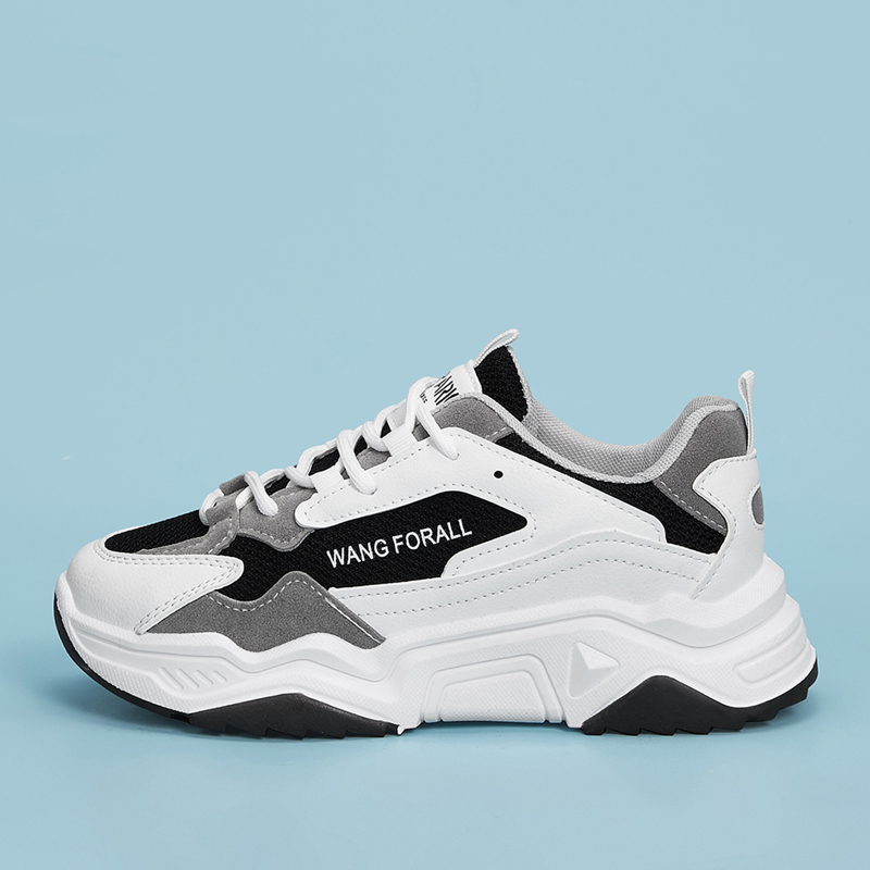 

Letter Detail Lace-up Front Chunky Sneakers, Black and white
