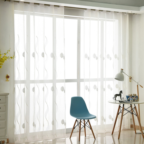 

1pc Tree Embroidery Sheer Curtain, White
