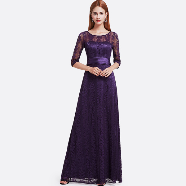 

Cut Out Back Ribbon Waist Lace Prom Dress, Purple