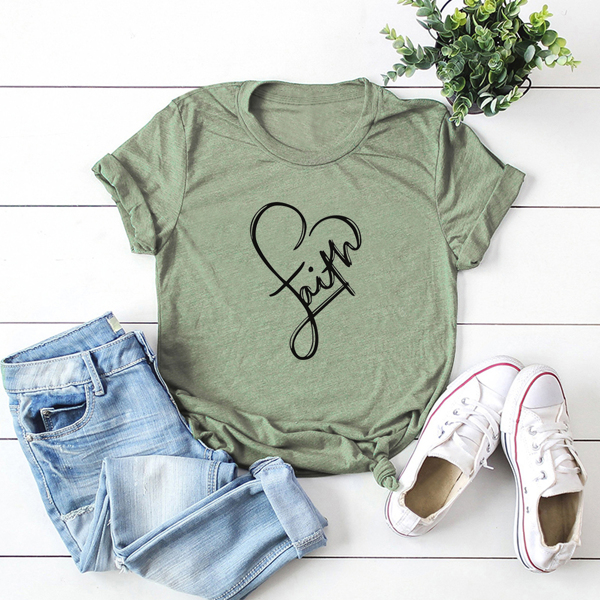 

Plus Letter & Heart Print Tee, Army green