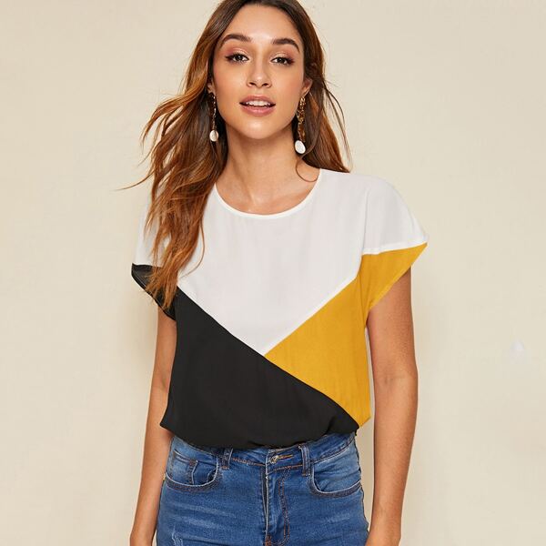 

Batwing Sleeve Colorblock Top, Multicolor