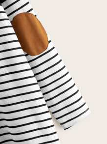 SHEIN LUNE Plus Patch Pocket Contrast Elbow Patch Striped Dress - Black and White - View 4