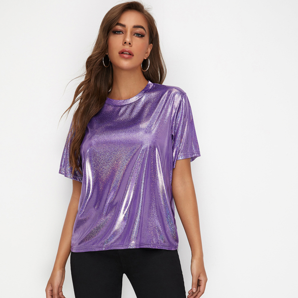 

Metallic Round Neck Tee, Purple