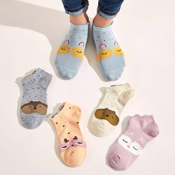 

5pairs Cartoon Graphic Ankle Socks, Multicolor
