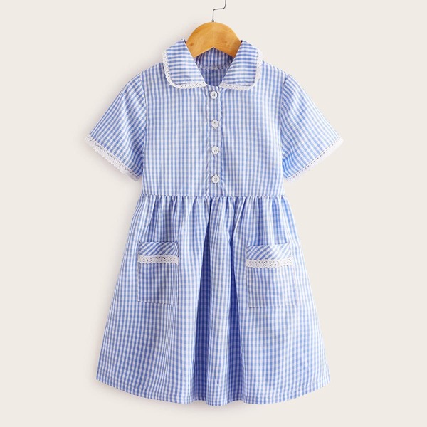 

Toddler Girls Gingham Dual Pocket Shirt Dress, Blue