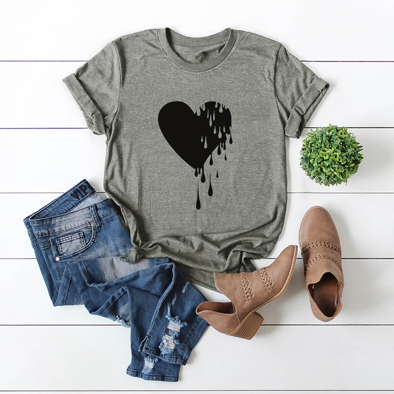 

Plus Heart Graphic Round Neck Tee, Grey