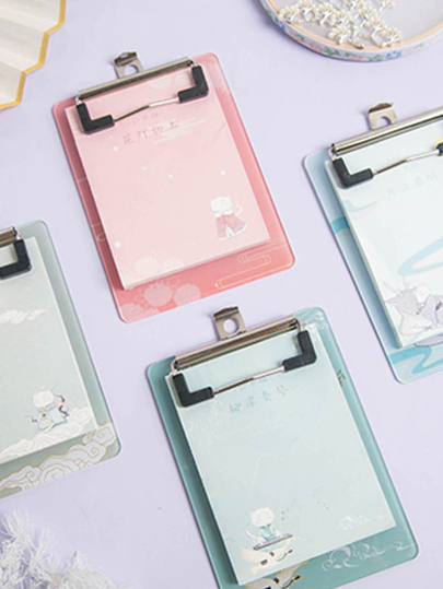 1pc Cat Print Memo Pad With Clipboard