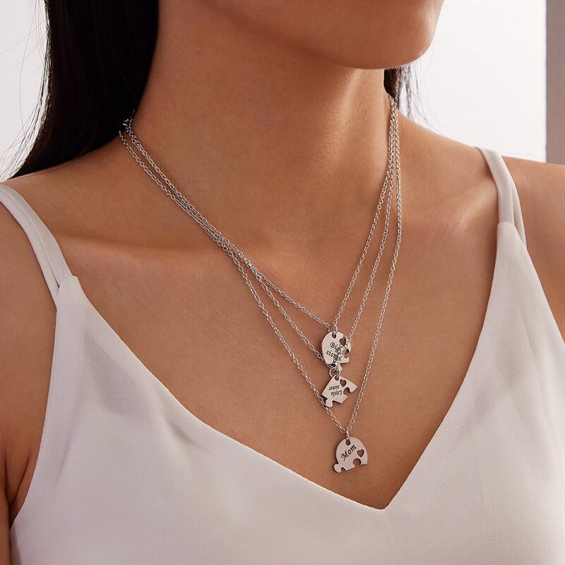 

3pcs Letter Engraved Charm Necklace, Silver
