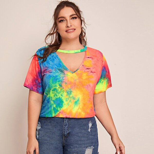 

Plus Tie Dye Peekaboo Tee, Multicolor