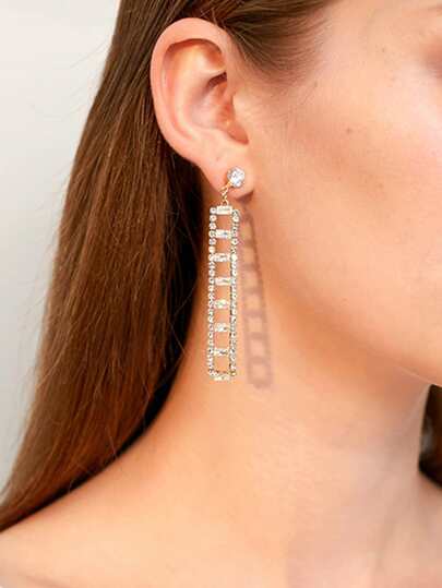 1pair Rhinestone Engraved Geometric Drop Earrings