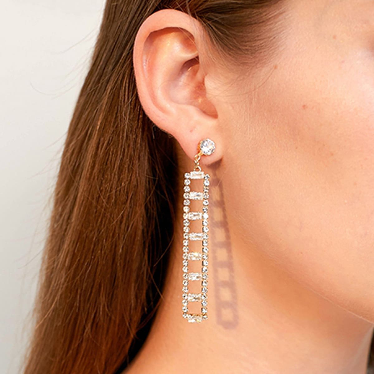 

1pair Rhinestone Engraved Geometric Drop Earrings, Silver