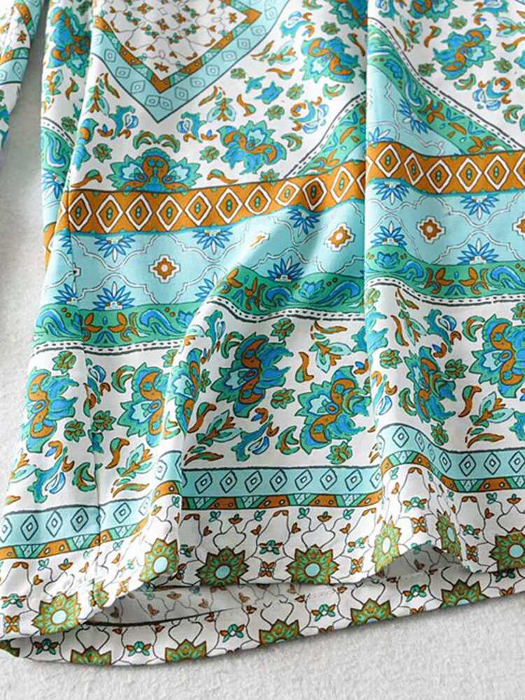 SHEIN VCAY 幾何印花打攬吊帶上衣和腰帶長褲 - 藍色 - 查看 6