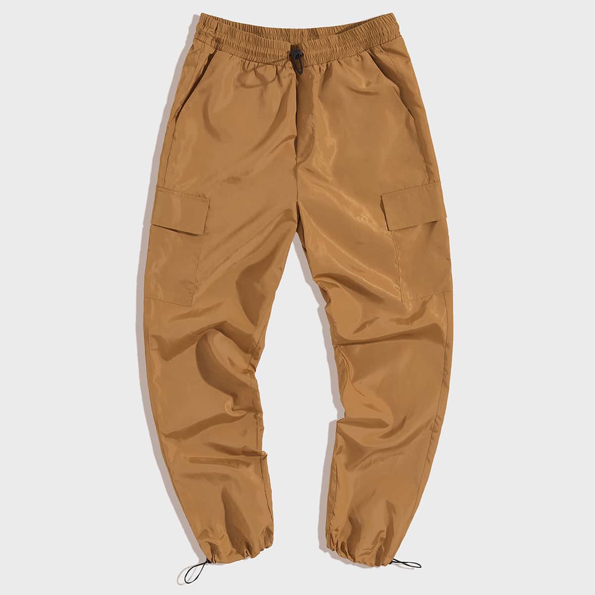 Guys Drawstring Waist Flap Pocket Side Wind Pants, Camel