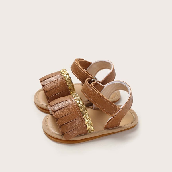 

Baby Girl Fringe Decor Ankle Strap Sandals, Brown