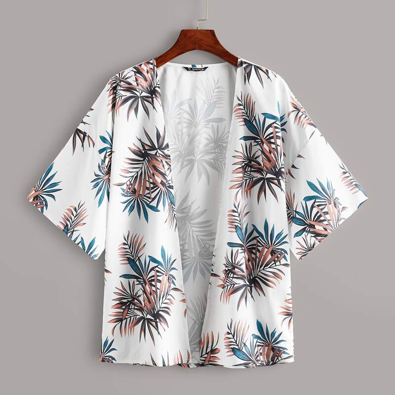 

Tropical Print Drop Shoulder Kimono, Multicolor